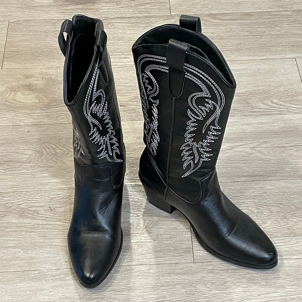 Cowboy Boots Women 7.5 Mid Calf Embroidered Cowgirl Western Concert Festival